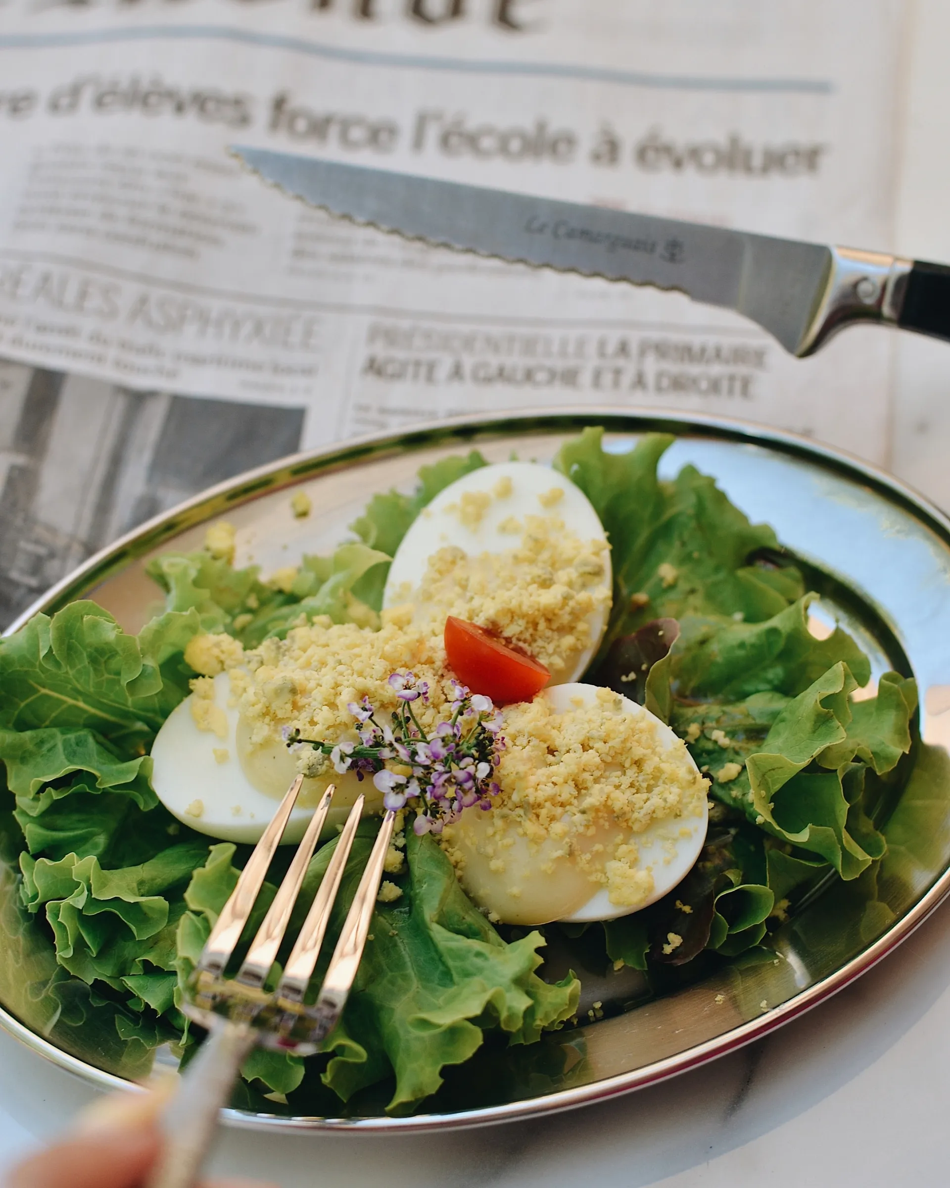 Œuf mayonnaise maison sur salade, restaurant à Nîmes